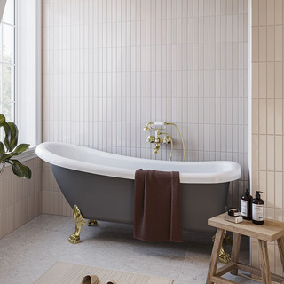 Tassbadkar Sofia 153 Cm Grå/Vit Med Mässing Tassar