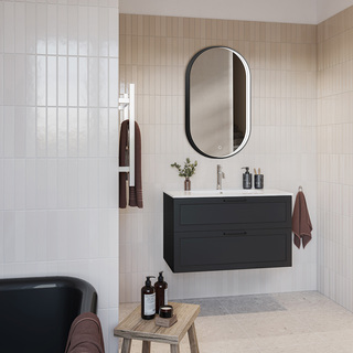 Spegel Oval Med Belysning Sken 50X90 Cm Svart