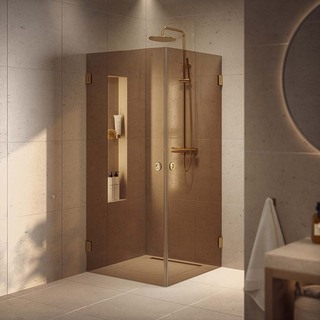 Duschhörn Lynx Bronstonat Glas 100X100 Cm Borstad Mässing